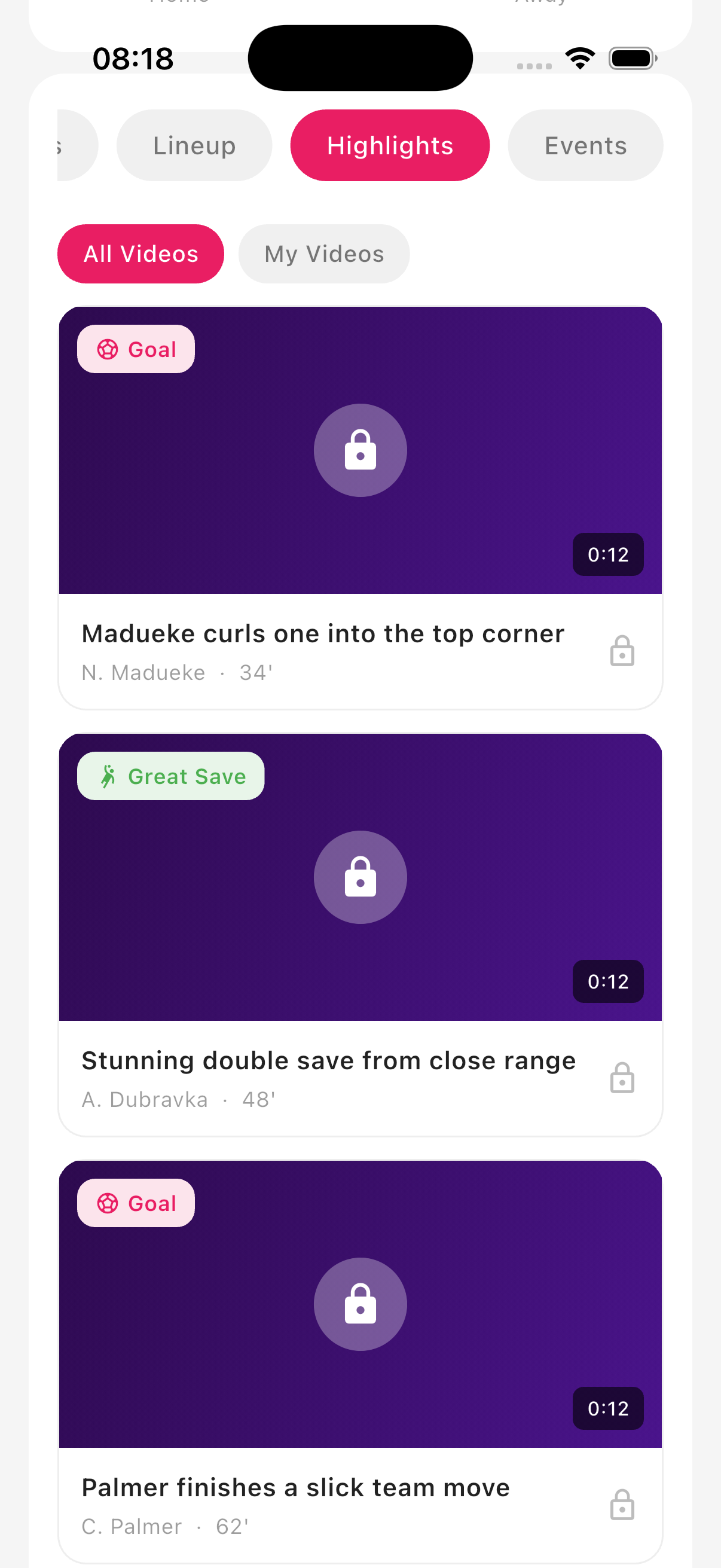 Player 1 app — clip library screen